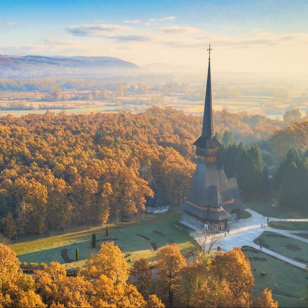 View overlooking wooden churches of Maramures