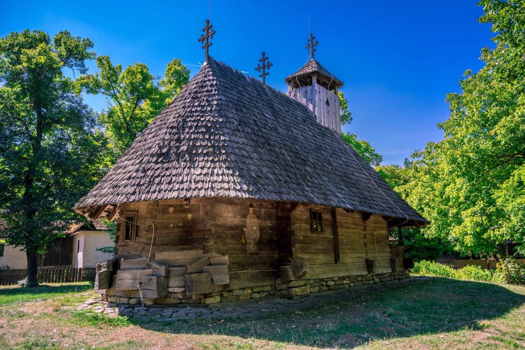 a wooden church in gusti village